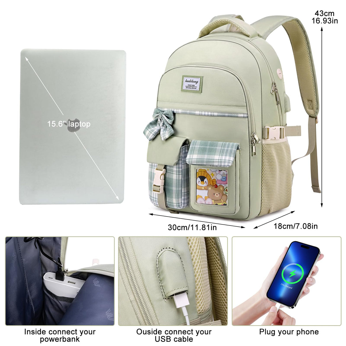 kadilong School Backpack for Girls,Kids Bookbag for Middle High School,Laptop Backpack Women Mochila para Niñas