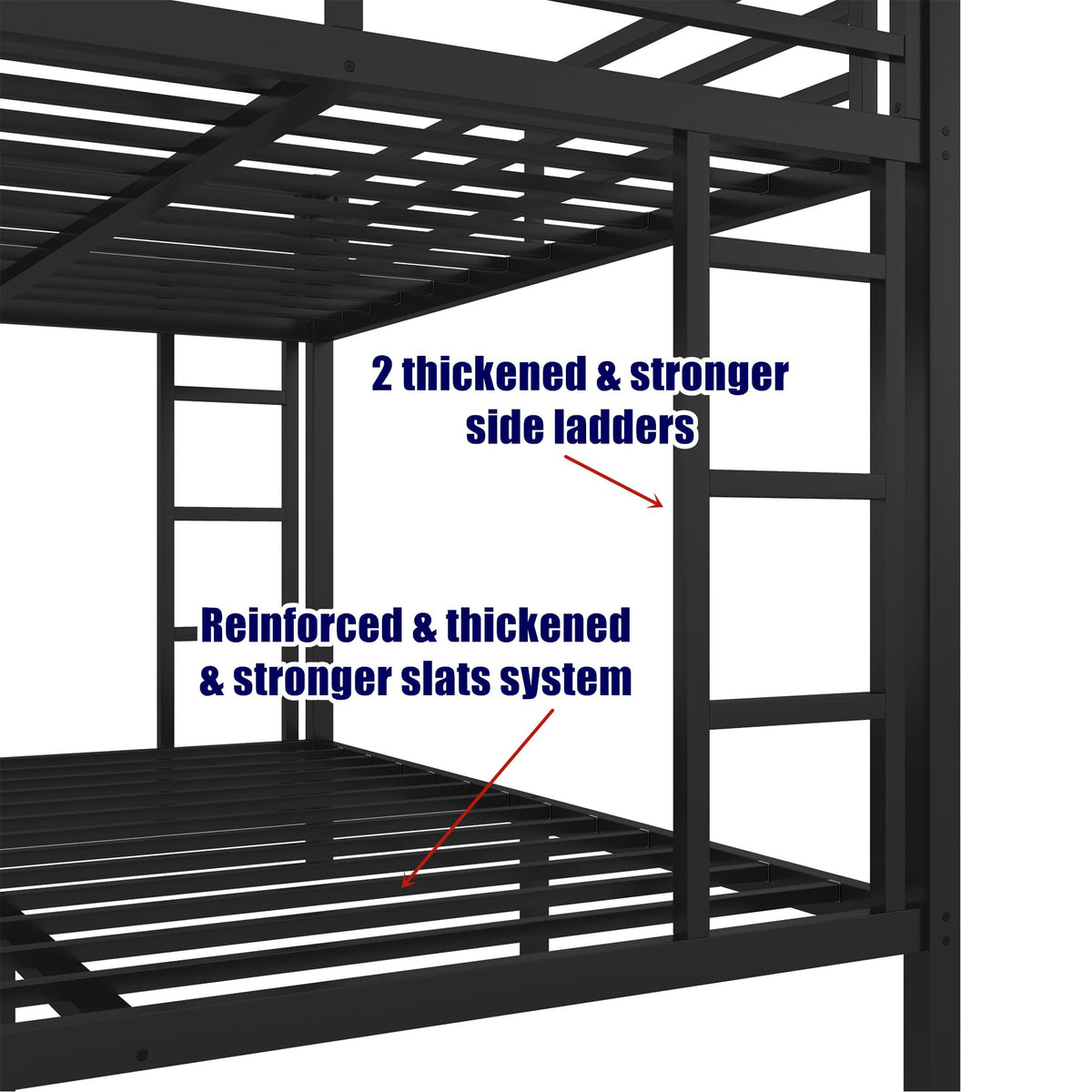 SIGONE Stronger & Safer Metal Bunk Bed Queen Over Queen Size Bunkbed, More Stable Heavy Duty Thickened Steel Bunk Queen Bed with Reinforced Legs & Ladders (Easier to Assemble)