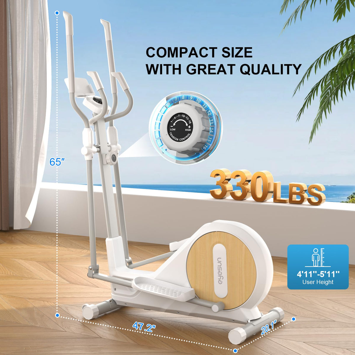 Elliptical Exercise Machine for Home,3-in-1Compact Training Machines with 16 Resistance Levels,14LB Flywheel,Low Impact Magnetic Cross Trainer,Quiet Portable Elliptical for Seniors&Small Spaces