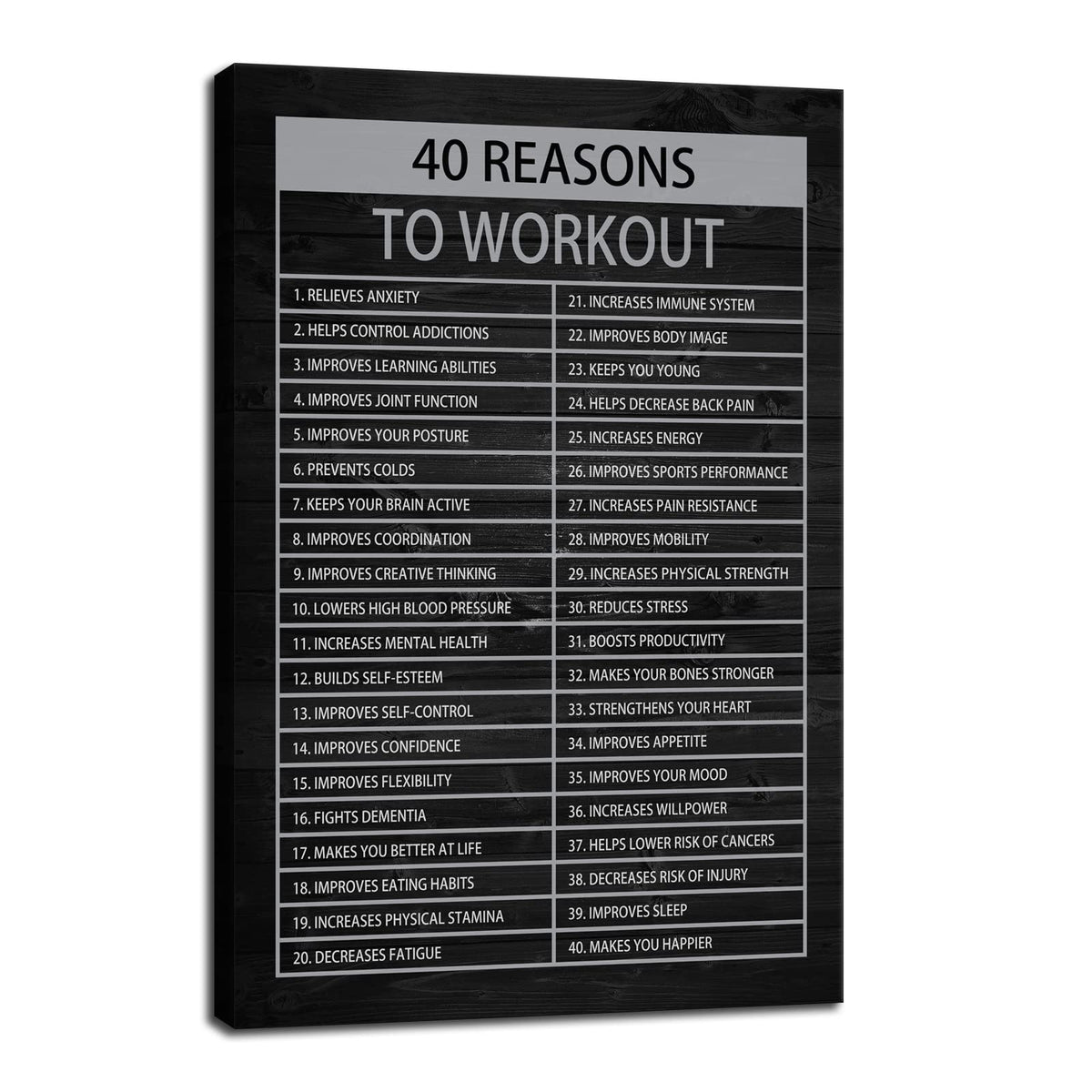 40 Reasons to Workout Motivational Quotes Exercise Canvas Wall Art Inspirational Fitness Poster Print Modern Inspiring Picture Painting Framed Artwork for Office Gym Home Wall Decor[12''W X 18''H]