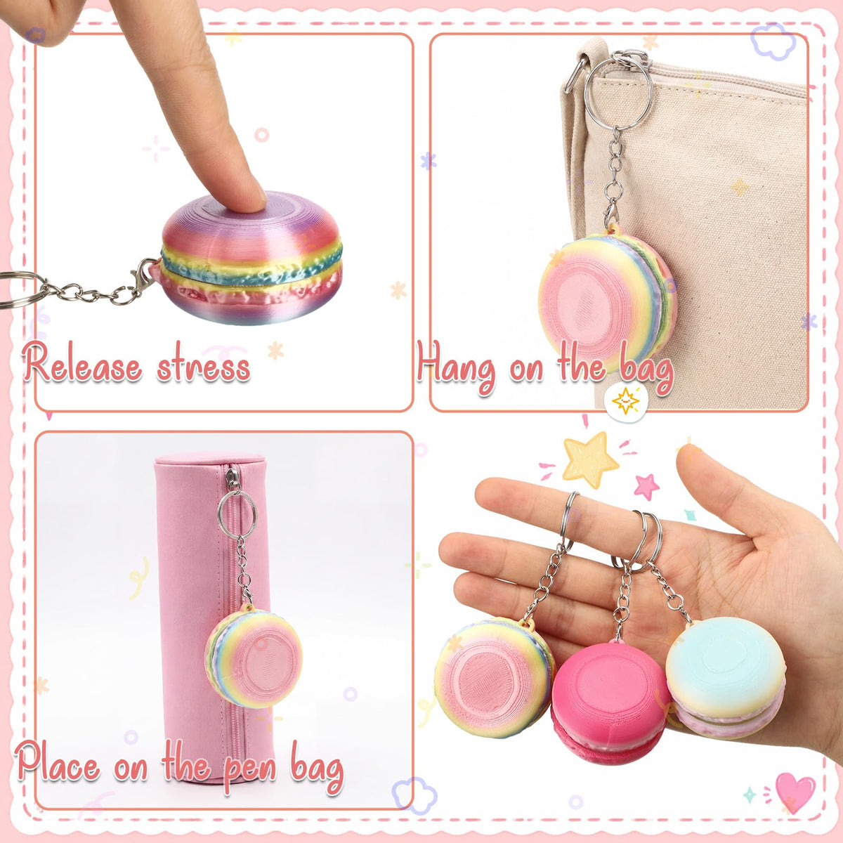 Kenning 12 Pcs Macaron Clicker Fidget Keychain, 3D Sensory Clicker Fidget Toys Decompression Button Relief Gifts for Adults, Coworkers, Summer, Graduation, Office & Party Favors