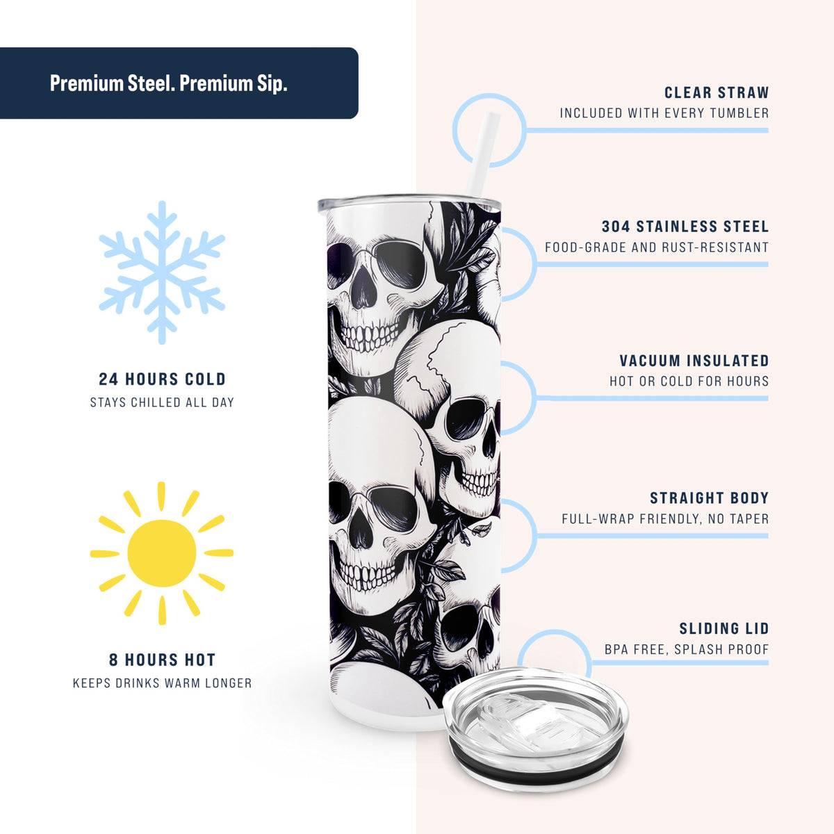 Hogg Glow in the Dark Halloween Travel Mug, Skull Tumbler, 20 oz Insulated Stainless Steel Halloween Coffee Tumbler, Spooky Cups for Adults, Festive Glow in the Dark Skull Coffee Cup