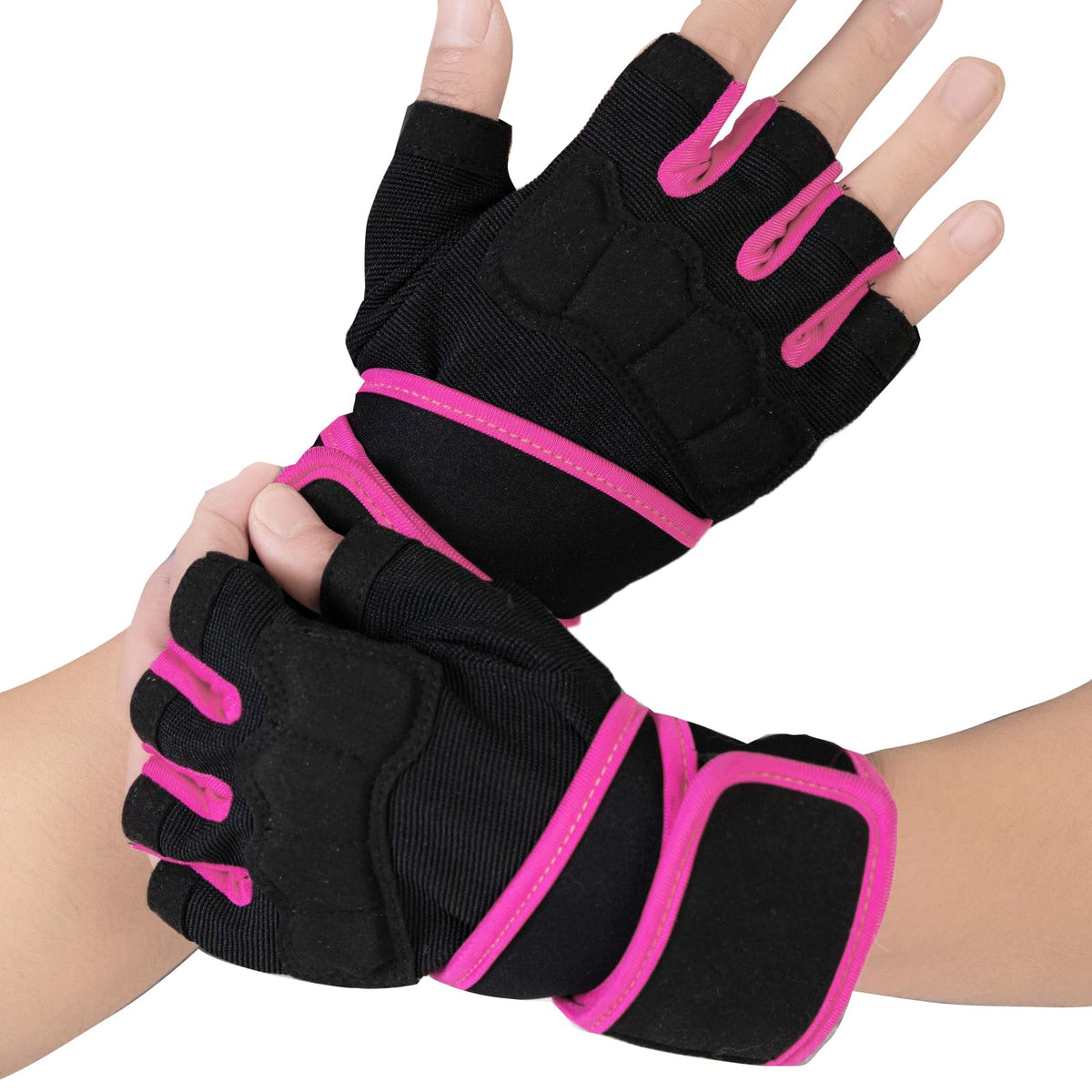 LiMMAX Workout Gloves for Women Gym Weight Lifting Padded Gloves with Wrist Wrap Support, Full Palm Protection & Silicone Grip, Cross Training Pink