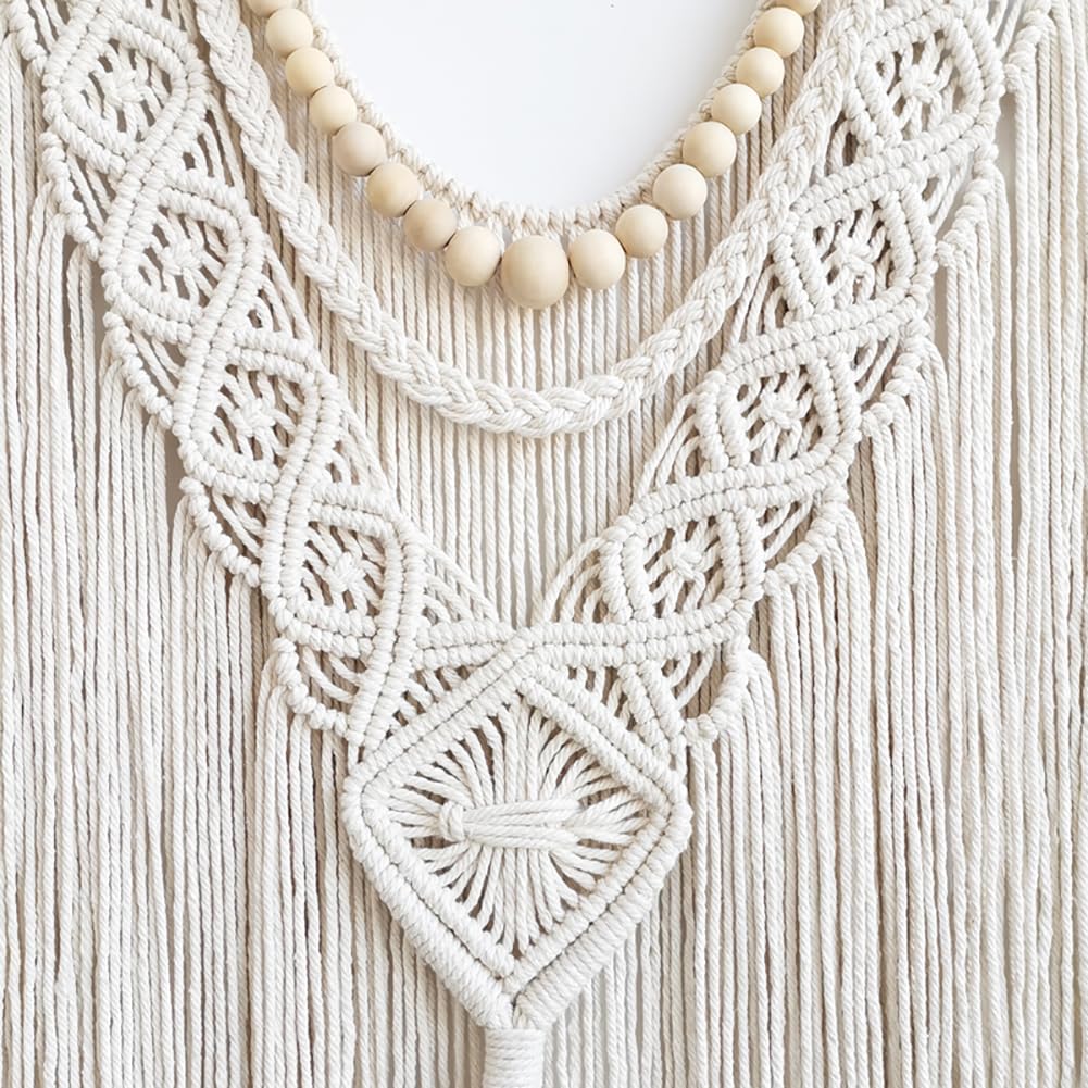 Achart Macrame Wall Hanging Large- Boho Wall Decor- large wall art- Wall Decor Living Room- Macrame Tapestry Boho Decor for Bedroom (Wooden Bead)