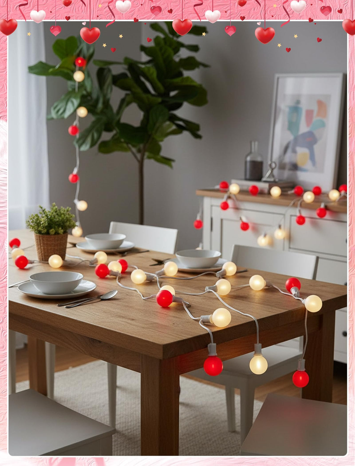 25FT LED Valentine’s Day String Lights, 25 G40 Valentines Decoration Lights Outdoor with Frosted Red White Bulbs, Hanging Patio Lights Shatterproof for 4th of July Independence Day Patriotic Party