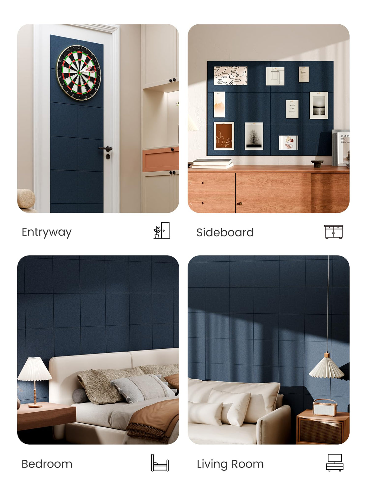 Bumusty Large Cork Board 48" x 36" Alternative - 12 Pack Felt Wall Tiles with 70 Safe Removable Adhesive Tabs, 30 Pushpins, Cork Boards for Walls Pin Board Bulletin Board Office Decor (Navy Blue)