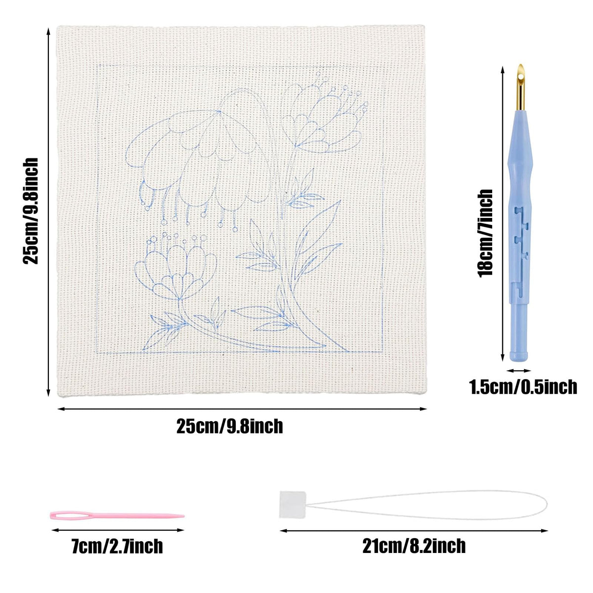 Allazone Punch Needle Kit Frame, Punch Needle Embroidery Kits, Square Punch Needle Fabric with Flower Pattern, Hoop, Yarns, Punch Needle (Beige and Pink)