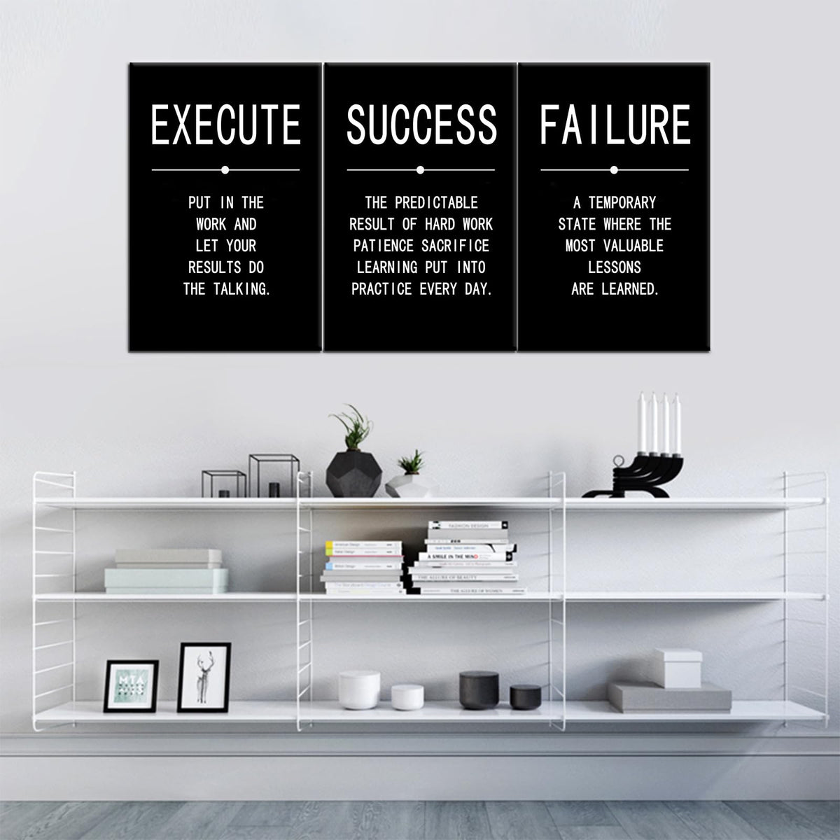 Inspirational Wall Art Success Quote Canvas Painting Positive Motivational Wall Art Execute Failure Definition 3 Pieces Black Poster Framed Artwork Prints Picture for Living Room Office [48''Wx 24''H]