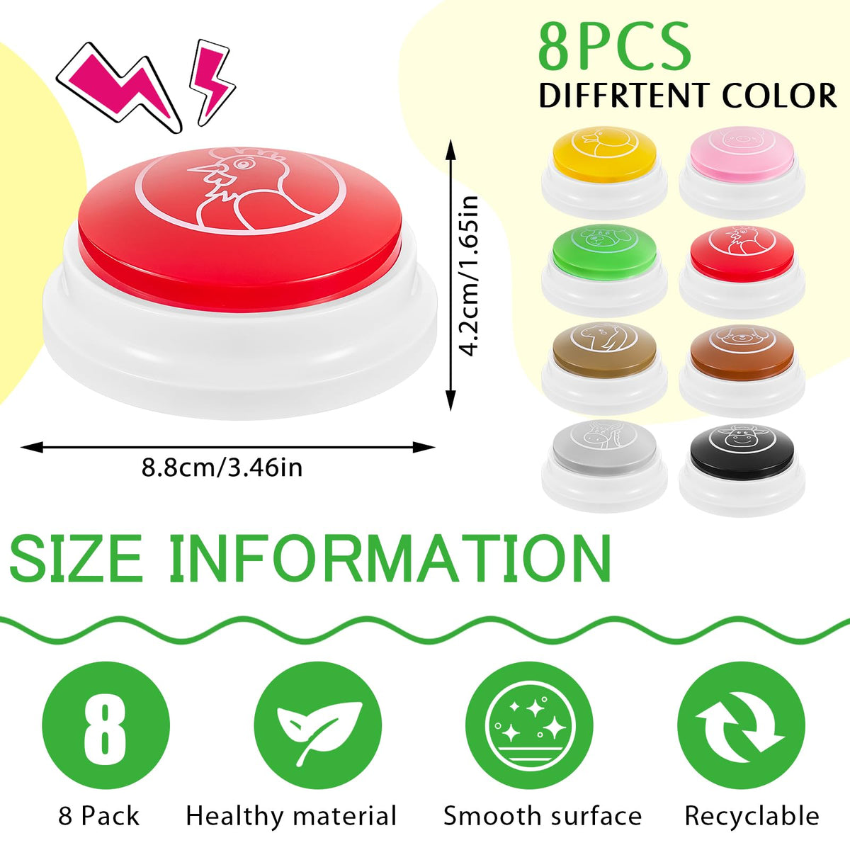 Syhood 8 Pcs Animal Sounds Buzzer for Trivia Games, Answer Buzzers for Classroom, Feud Jeopardy Buzzer Button with Lights and Sounds for Classroom Party Teacher Game Show(Classic Style)