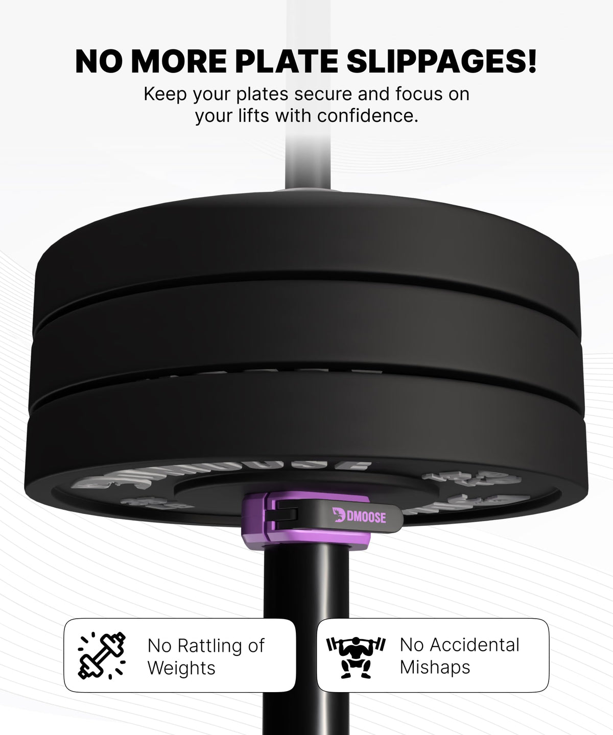 DMoose Barbell Clips (Pair) - Quick Release Olympic Barbell Clamps with Anti Slip TPR Grip, 2" Barbell Collars for Secure Weightlifting & Powerlifting (Purple & Black - Magnetic)