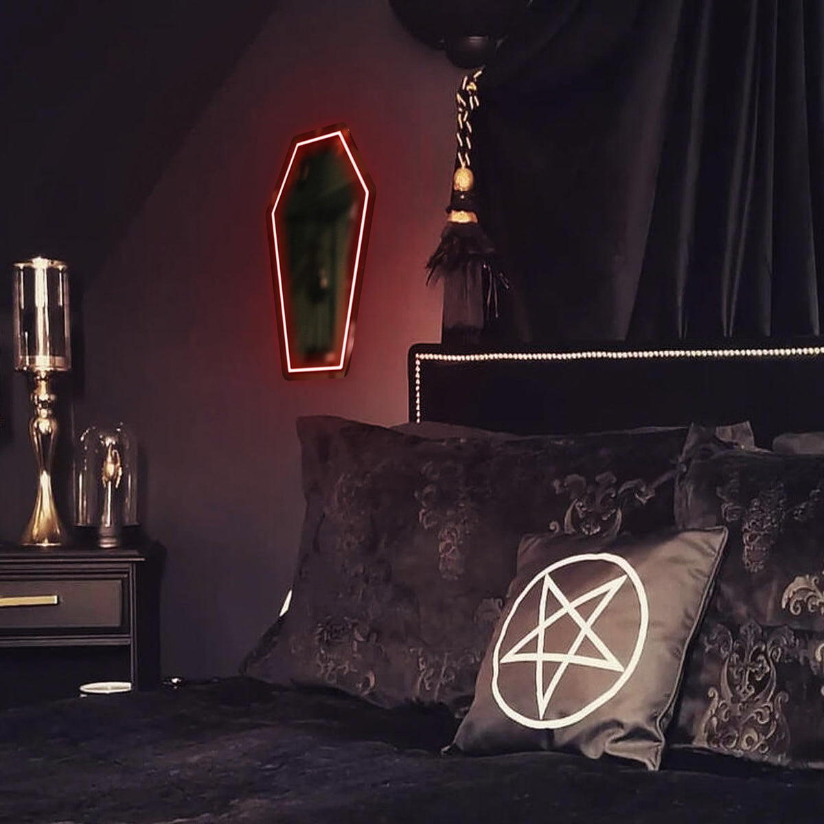 Kavaas Neon Coffin Mirror 16.9" x 9.6", Gothic LED Light Mirror Sign for Gothic Room Decor, Living Room, Bedroom, Bar - Best Gifts for Goth Lovers, Halloween Neon Signs Wall Art, Christmas