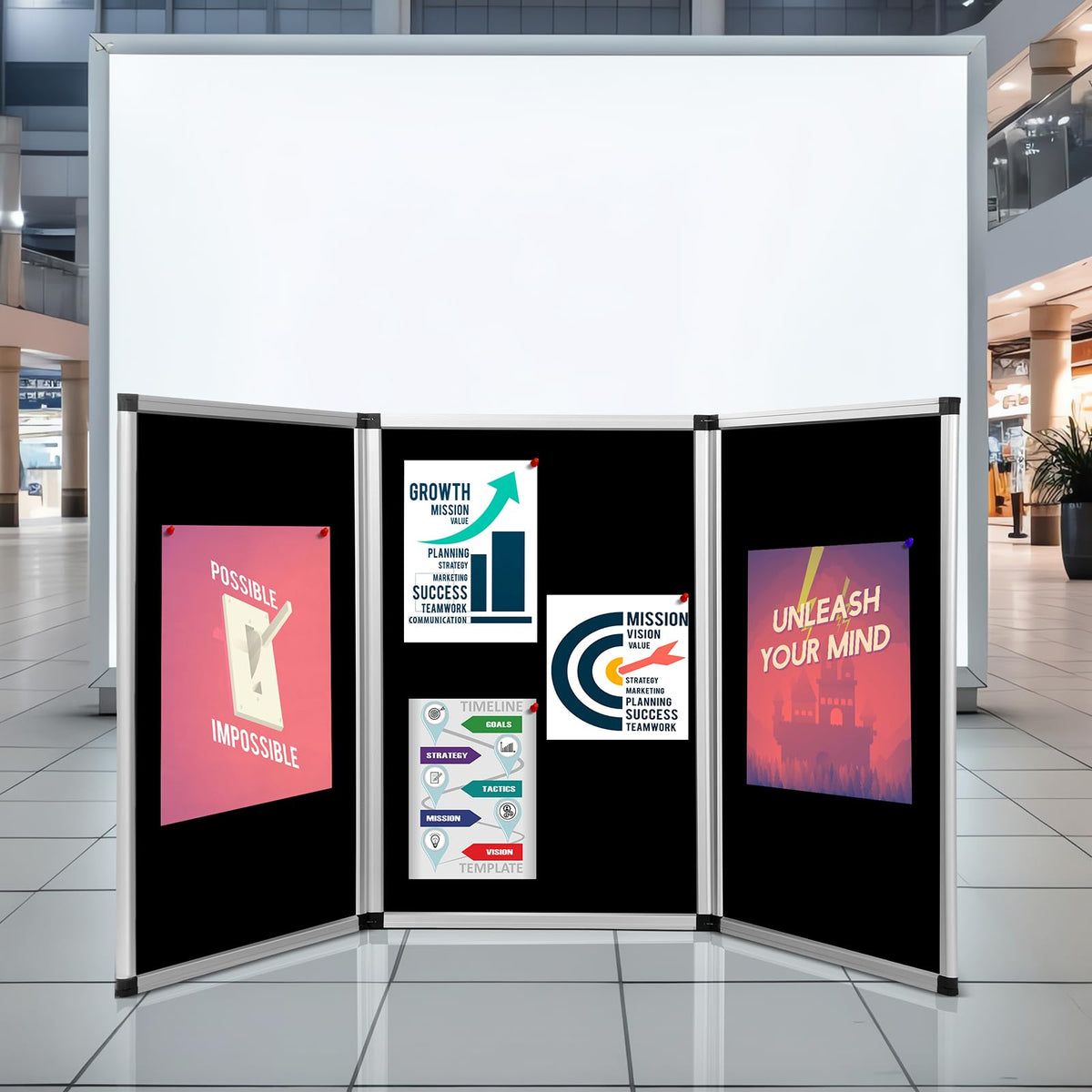 Sherr 3 Panel Trade Show Presentation Board, 72 x 35.3 inches Tri Fold Display Board, Black Single Sided Tabletop Display, Folding Panel for Trade Show Table Top