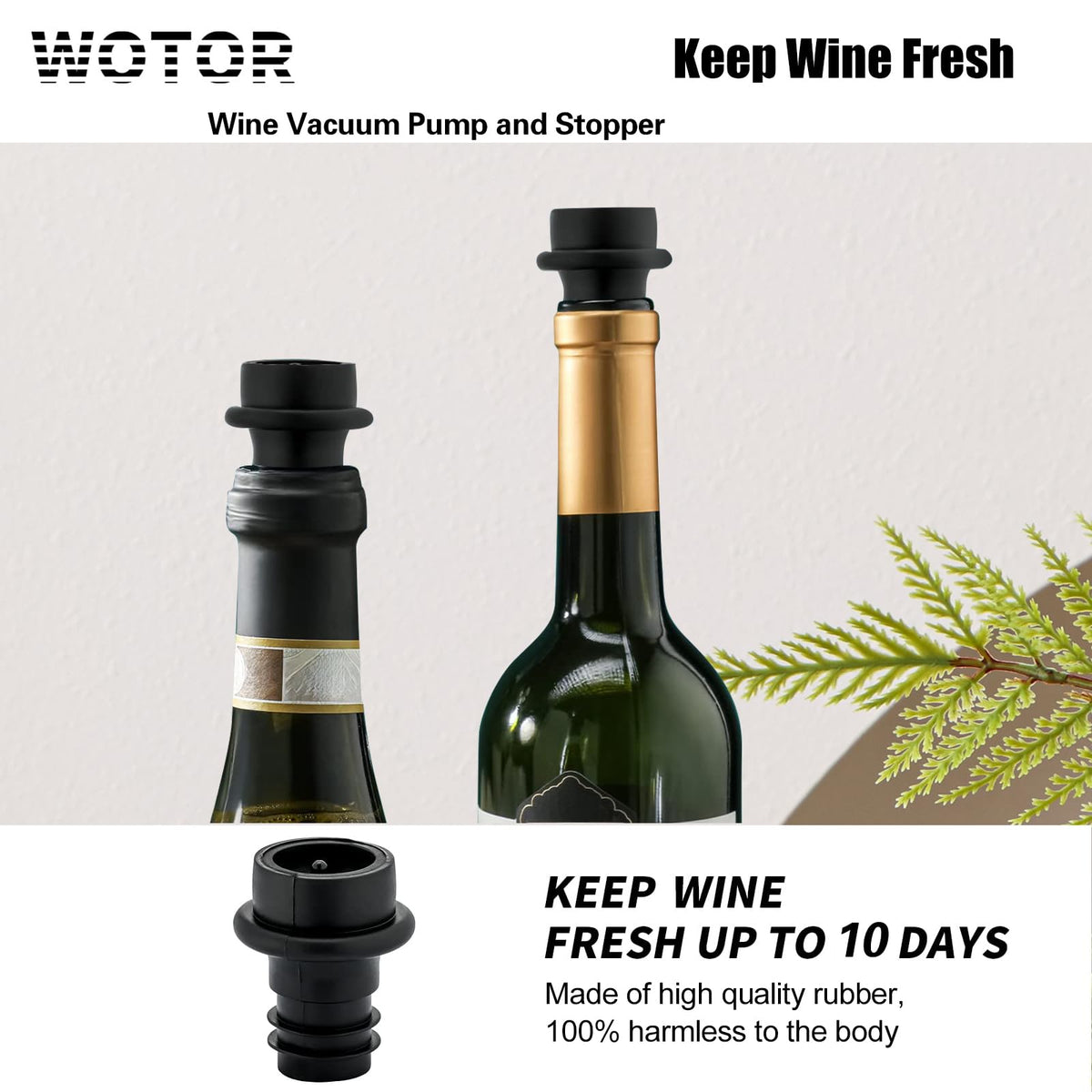 WOTOR Wine Saver Vacuum Pump with 20 Stoppers, Wine Stopper & Preserver, Reusable Bottle Sealer Keeps Fresh, Ideal Accessories Gift (Flat Handle)