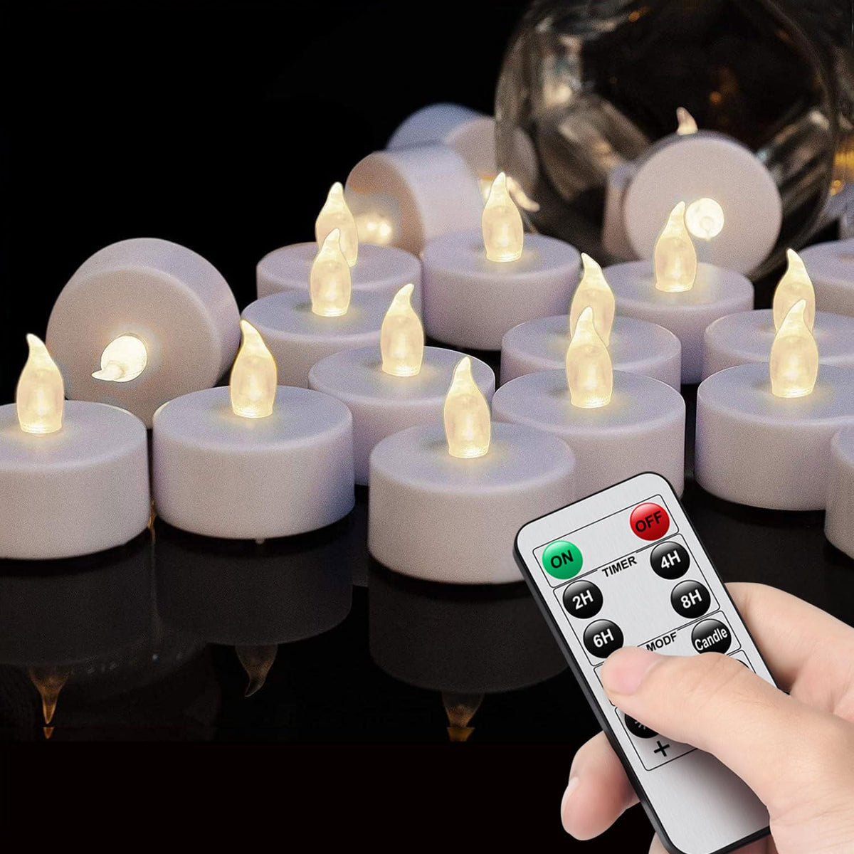 Boakboary LED Tea Lights with Remote Control: 24pcs Flickering Flameless Candles,Long Lasting 400+Hours,Battery Operated Electric Tealight for Home Decoration Seasonal&Festival Celebration(Warm White)