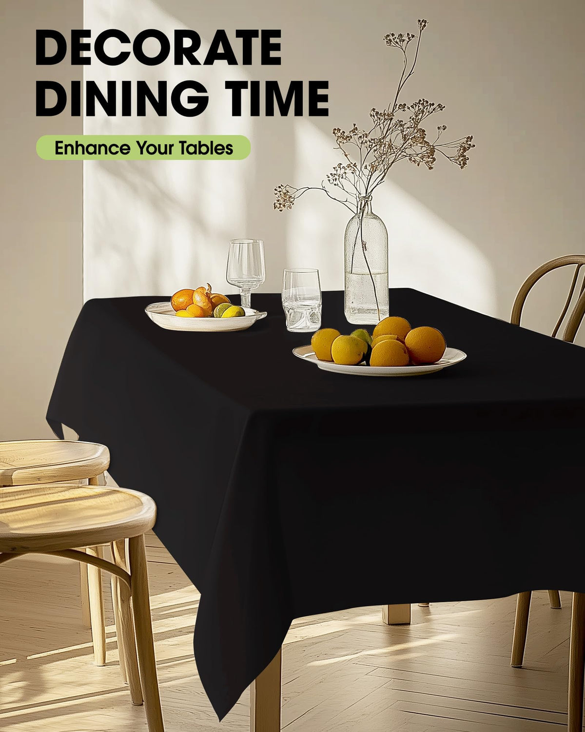 Pureegg Rectangle Table Cloth 60" x 102" – Durable Polyester Tablecloth Offers Reusable & Washable Protection, Ideal for Outdoor Party, Picnic, Wedding, Banquet and Birthday, 2 Pack, Black