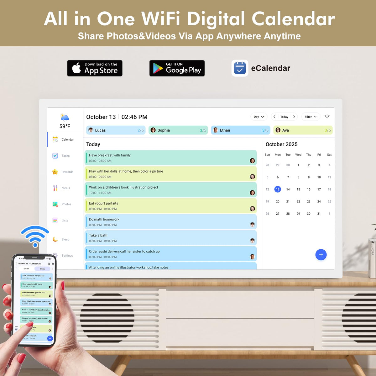 27" Smart Digital Calendar for-Family-Meal-Planner - Electronic Wall Calendar for Business Chore Chort, HD Touchscreen Display, Star Rewards, Sync Online Calendars, Desk Mountable, Gifts for Mom Dad