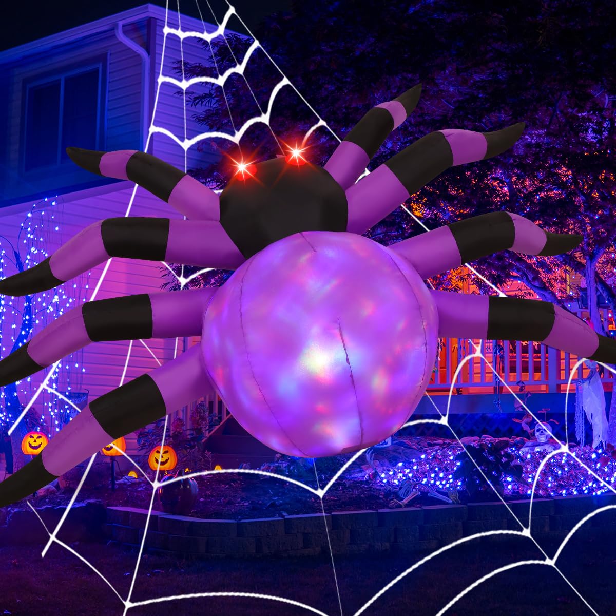 GOOSH 6.7 FT Width Halloween Inflatable Spider Outdoor Decoration with Magic Light, Blow Up Yard Inflatables Holiday Inflatables for Outdoor Yard Garden Lawn Decor