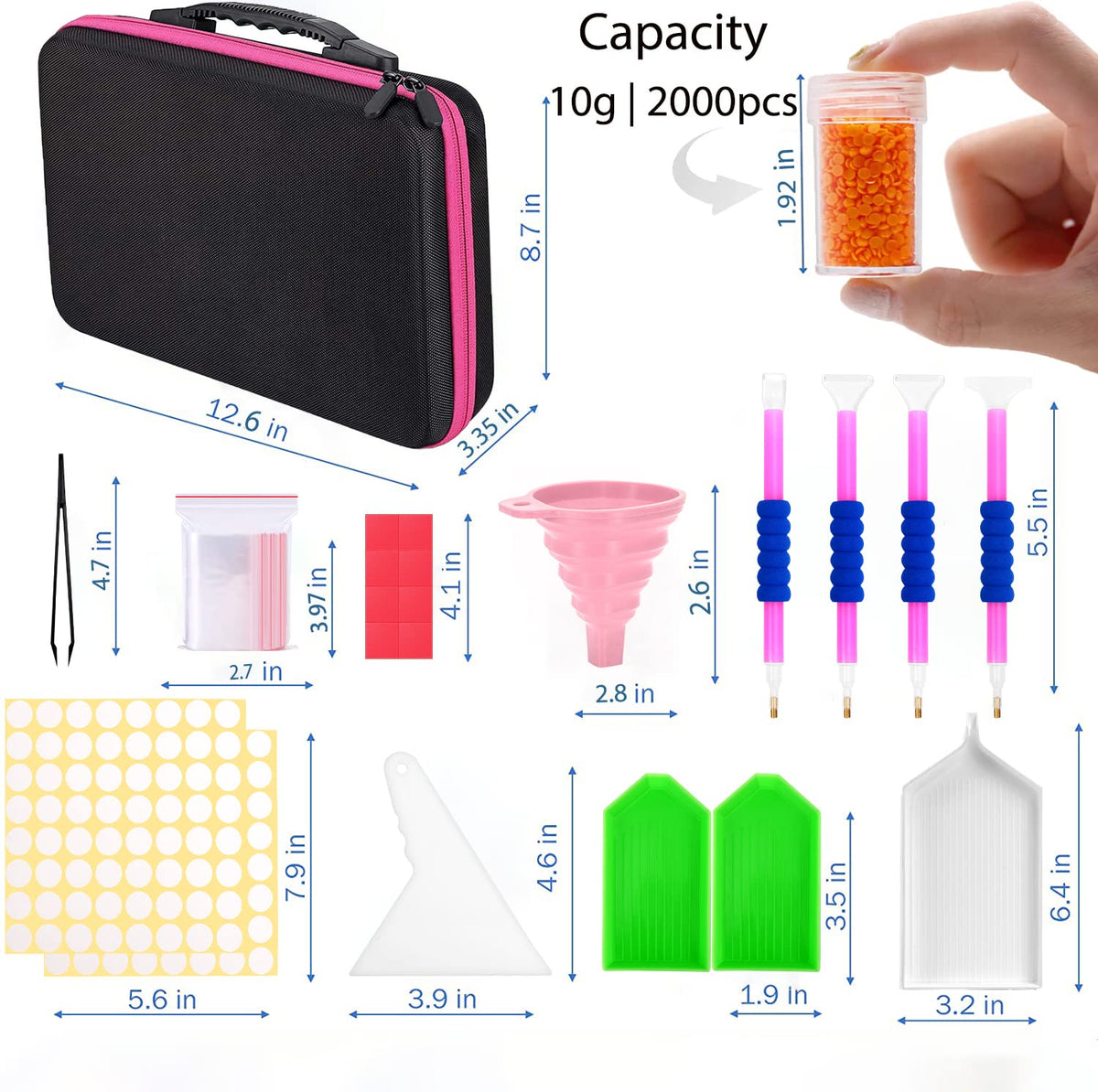 FUNDAFUL Diamond Painting Storage Containers, 60 Slots Diamond Art Accessories and Tools, Diamond Art Organizer with Diamond Painting Kits Shockproof Jars for Jewelry Beads (Pink)
