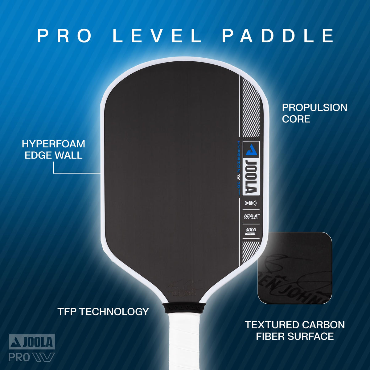 JOOLA Ben Johns Hyperion Pro IV 16mm Pickleball Paddle - Tech Flex Power - Aero Curve for Swing Speed - Propulsion Core Increases Power & Touch - UPA-A Certified - USAP Approved - NFC Chip Enabled.
