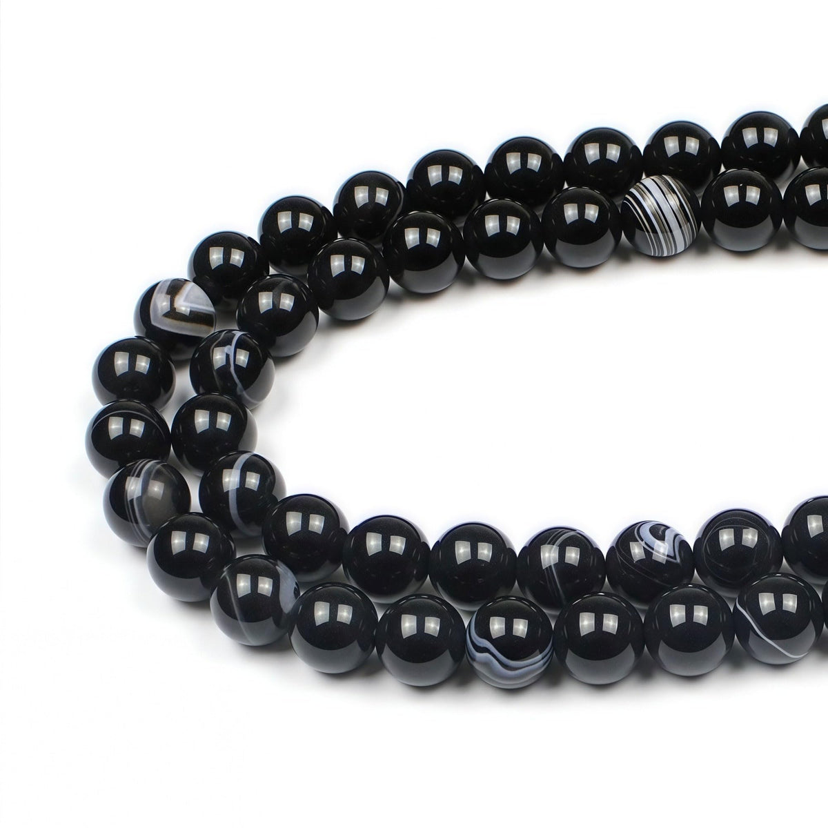 MJDCB Natural Black Striped Agate Round Loose Beads for Jewelry Making DIY Bracelet Necklace (12mm)