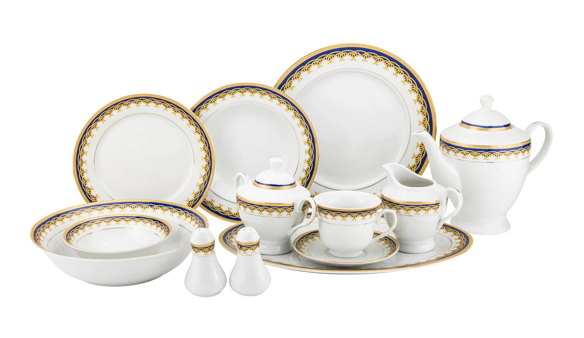 Euro Porcelain 57-pc Banquet Dinnerware Set, Luxury Bone China Tableware, Service for 8