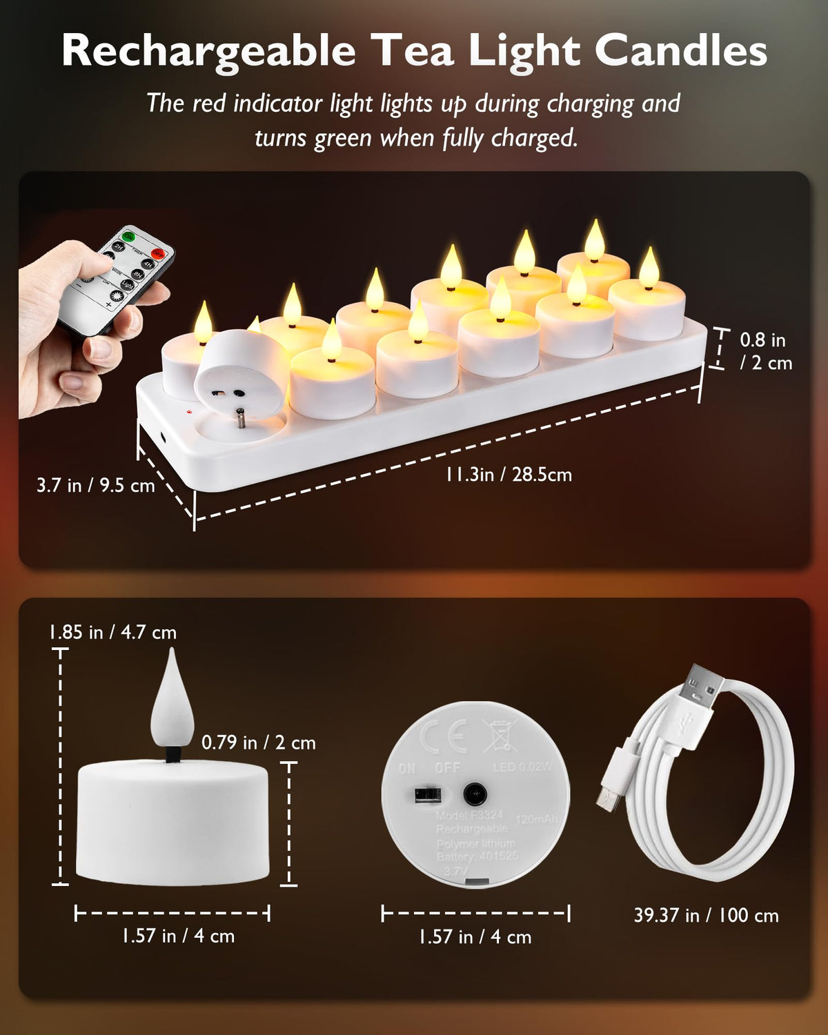 Homemory Rechargeable Tea Lights Flameless Candles with Remote Timer, Battery Operated LED Tealight Candles, USB Candles for Wedding Table Centerpiece Reception Banquet Christmas Halloween, 12-Pack