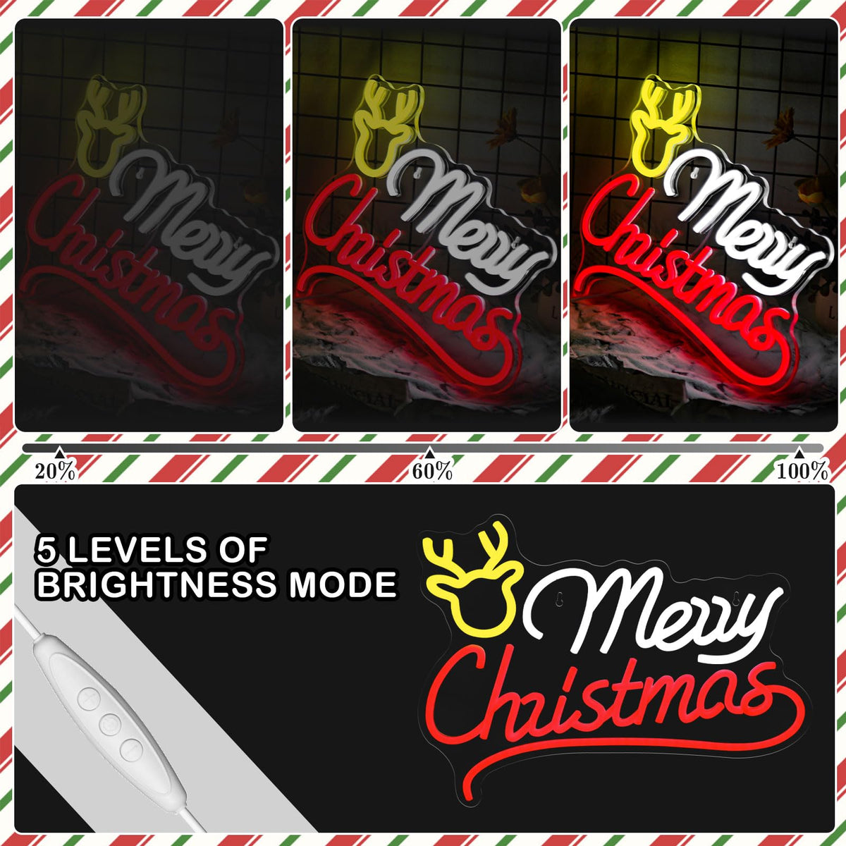 Mvorixa Merry Christmas Neon Sign, Reindeer Neon Sign – LED Light Up Christmas Sign, Home Living Room Wall Decor, Xmas Neon Signs, 15.91x11.85in, USB Powered, Adjustable Brightness