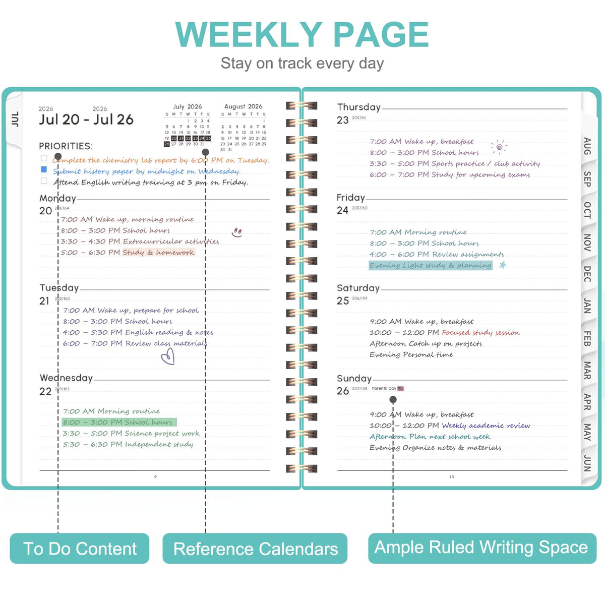 Planner 2026-2027, Weekly and Monthly Academic Planner, July 2026 - June 2027, Hardcover Calendar Agenda Book for School Year Planning, School Supplies for Teacher and Student, A5(6.3'' x 8.5'')