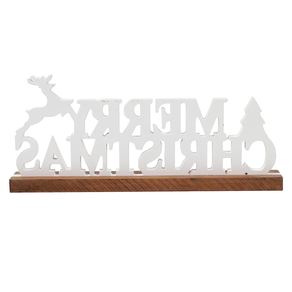 Sintosin Rustic Merry Christmas Signs for Home Decor 16 Inches, Farmhouse Wooden Noel Christmas Decor, Distressed Winter Decoration with White Tree and Deer for Tabletop Living Room