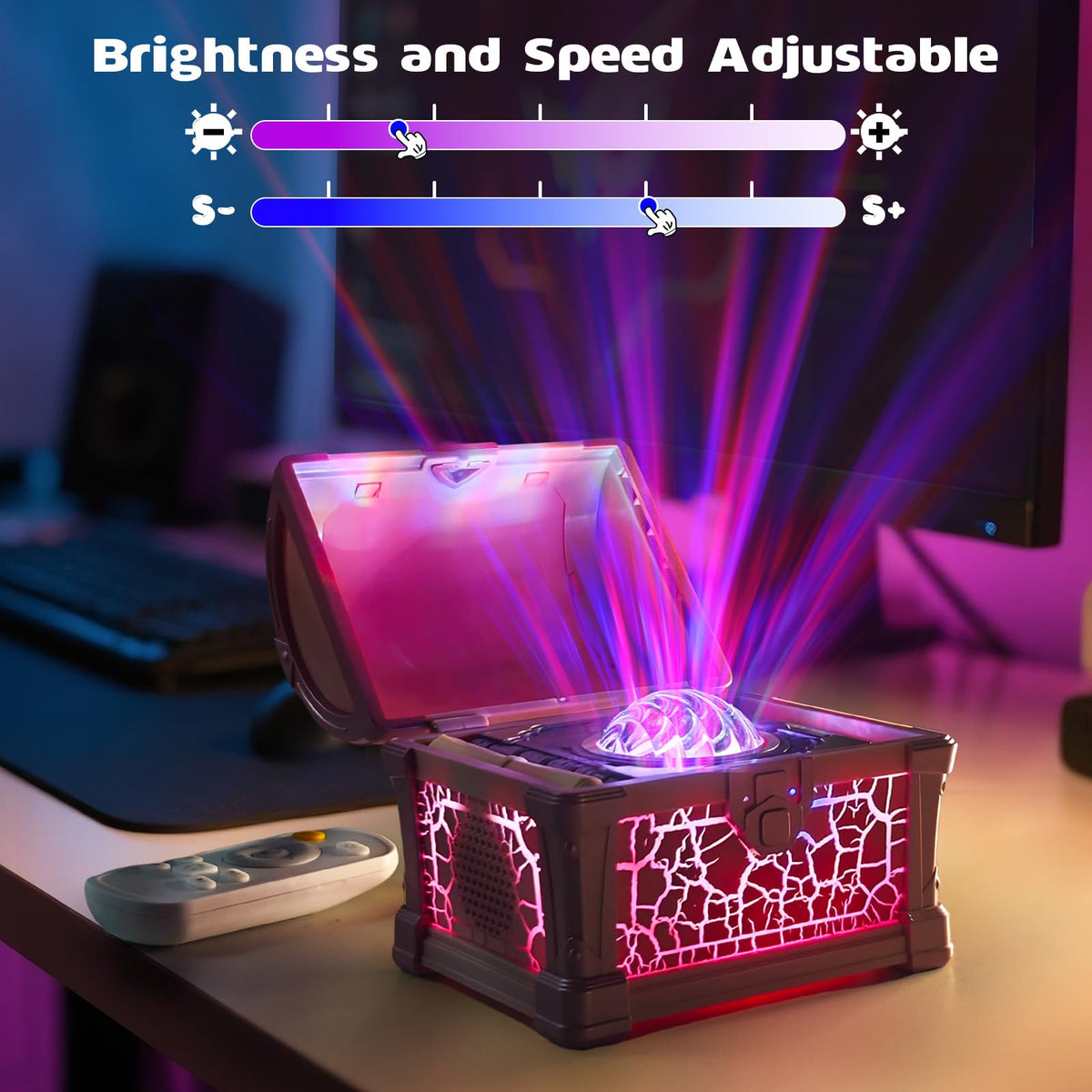 Treasure Chest Galaxy Projector with Bluetooth Speaker for Kids Room Decor, Nebula Aurora Galaxy Night Light Projector Ceiling Projection Nightlight with 8 White Noises, Timing for Bedroom, Kids Room
