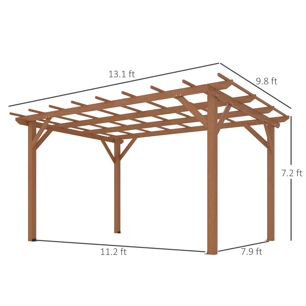 Outsunny 10' x 13' Outdoor Pergola, Wood Gazebo Grape Trellis with Stable Structure and Concrete Anchors for Climbing Plant Support, Garden, Patio, Backyard, Deck, Dark Brown