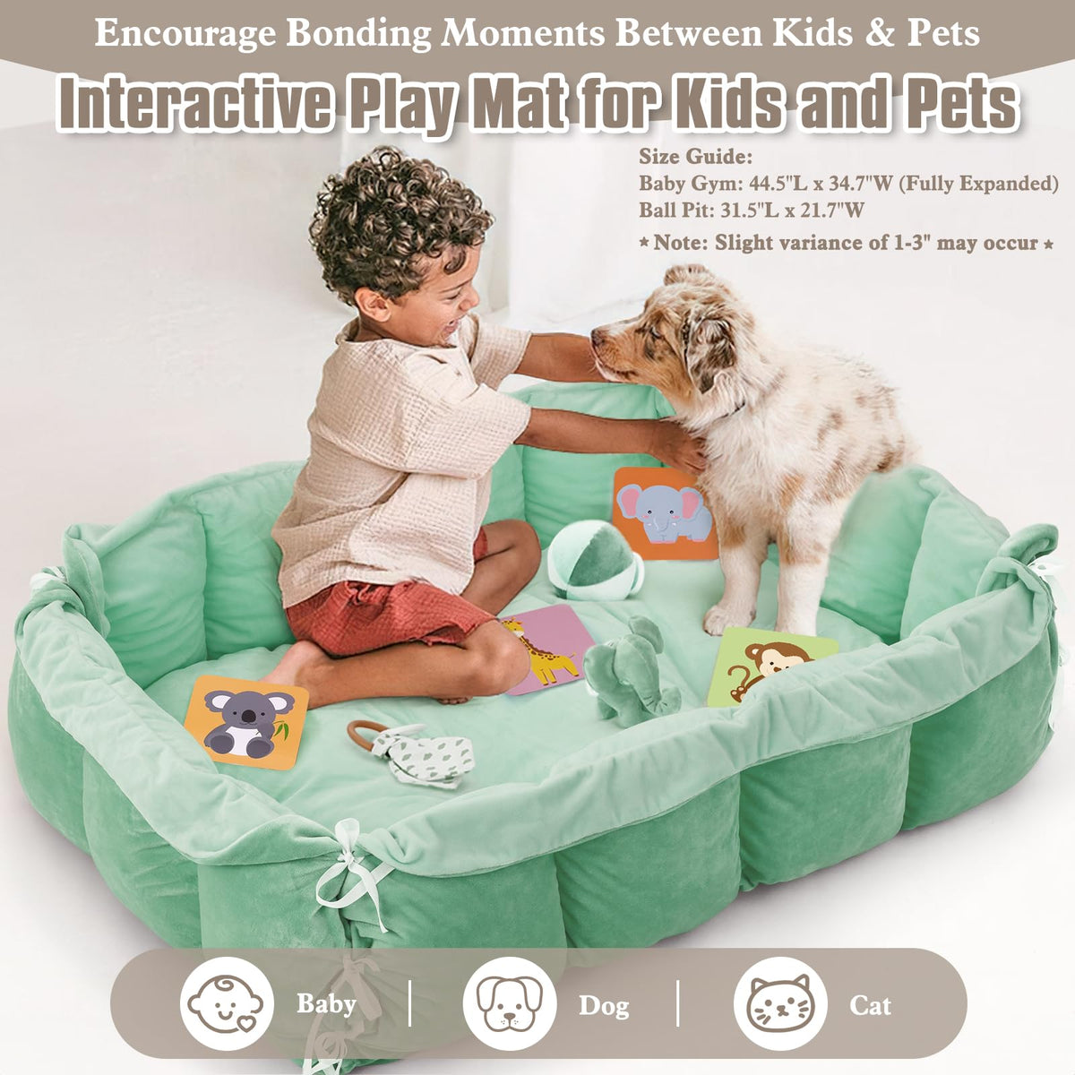 5-in-1 Plush Baby Play Gym, Baby Play Mats, Convertible Baby Gym, Tummy time mat, 6 Sensory Toys, Activity Center, Ball Pit, Sage Green