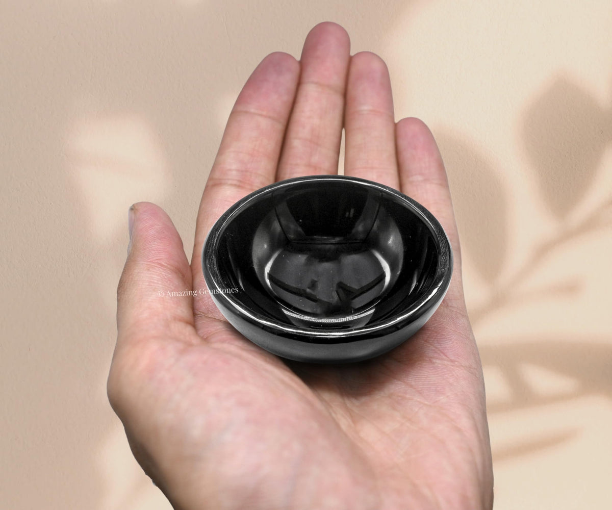 Black Obsidian Crystal Bowl - 2 Inch Decorative Bowls for Room and Home Decor - Gemstone Healing Crystals for Elegant Display, Positive Energy Balance and Gift