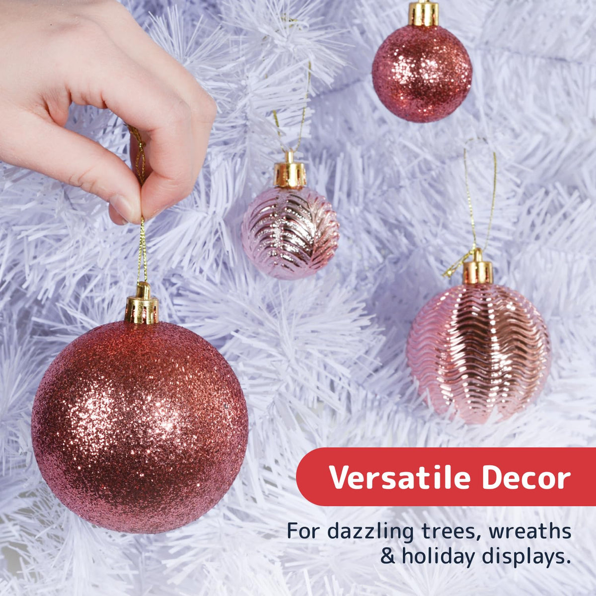 Prextex 36-Pieces Champagne Christmas Ornaments Set - Shatterproof, Festive Christmas Balls Decorations in 3 Sizes and 6 Styles with Hanging Loops for Tree, Wreath, and Dazzling Holiday Party Decor