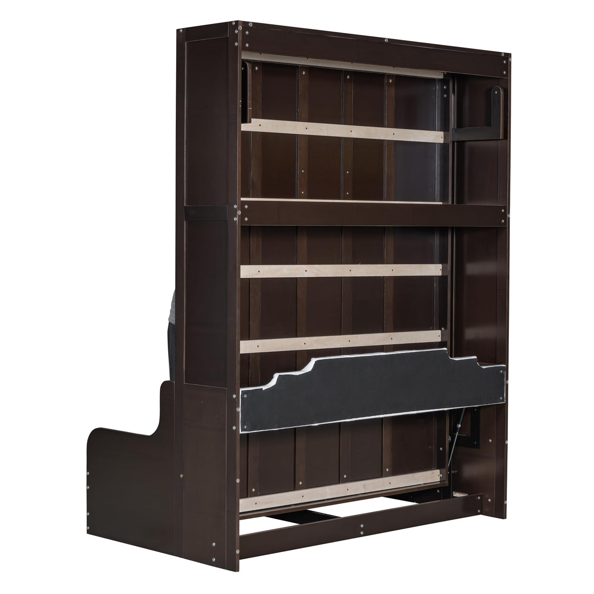 Merax Queen Size Murphy Bed Frame, Modern Wall Bed Can Be Folded into Cabinet, Chair with Cushion, Espresso
