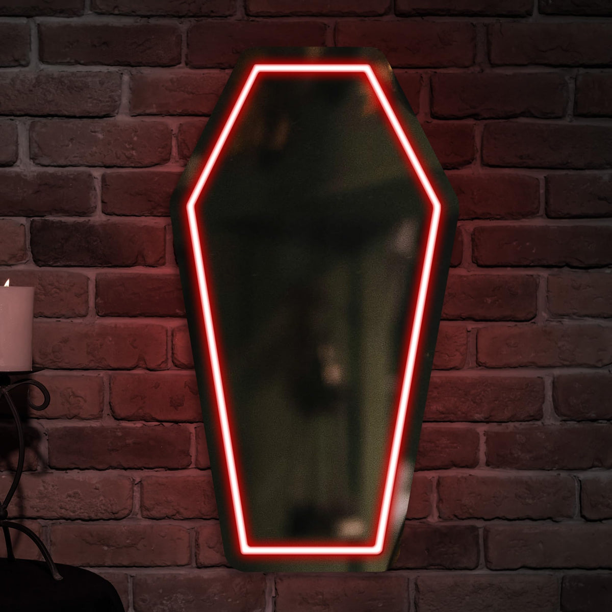 Kavaas Neon Coffin Mirror 16.9" x 9.6", Gothic LED Light Mirror Sign for Gothic Room Decor, Living Room, Bedroom, Bar - Best Gifts for Goth Lovers, Halloween Neon Signs Wall Art, Christmas