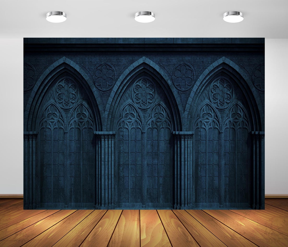 BELECO 10x6.5ft Fabric Dark Medieval Gothic Wall Backdrop Abandoned Night Castle Crypt Gothic Arch Stone Wall Background Medieval Themed Party Decorations Ghost Vampire Halloween Shoot Photo Props