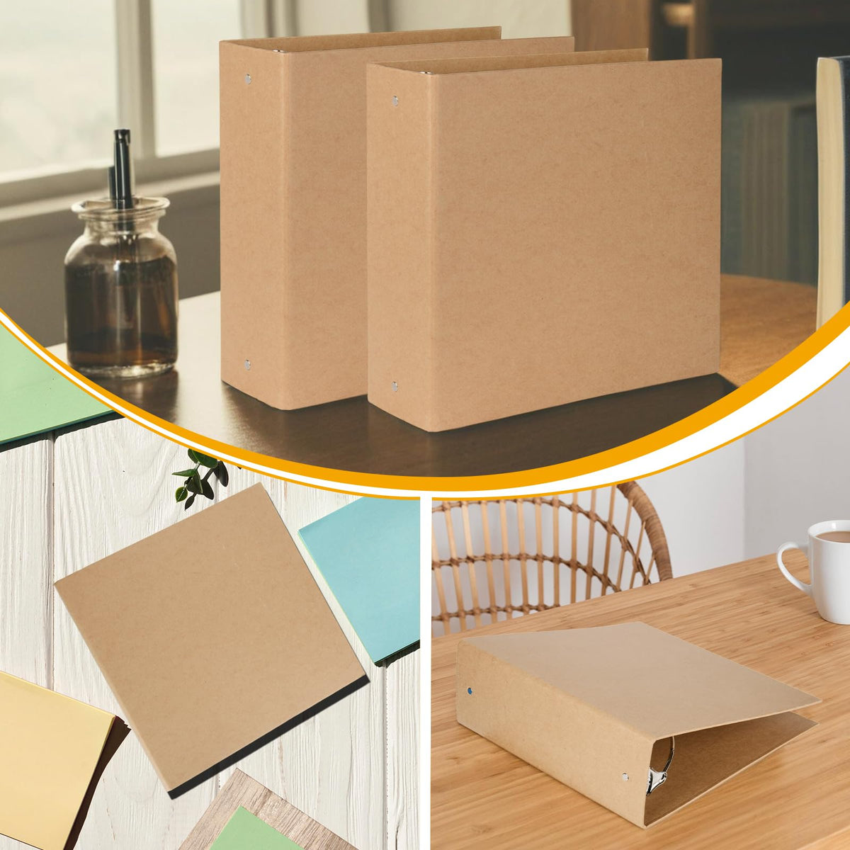 2 Packs Kraft 3-inch Binder, Durable Letter Size 3 Ring Binder Natural Recycled Kraft 3 Ring, O-Ring Organizer, Fit for 8.5x11 Inches, for Home Office Supplies