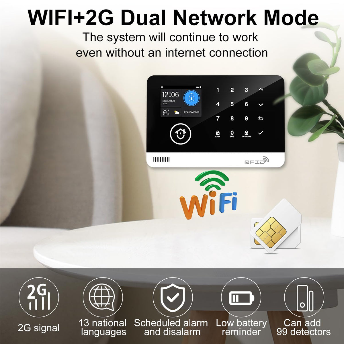 Home Alarm System with Camera, 23 Pieces Wireless WiFi/GSM SMS Home Security System with Motion Detector, 120dB Alarm Siren, Remote Control, Doorbell Button and SOS Button for Villa,Warehouse