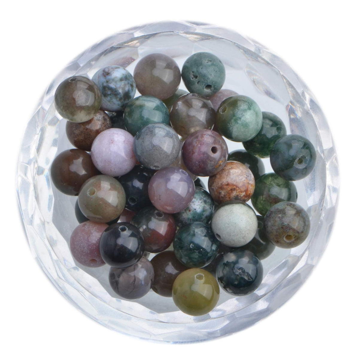 80Pcs Natural Crystal Beads Stone Gemstone Round Loose Energy Healing Beads with Free Crystal Stretch Cord for Jewelry Making (Indian Agate, 10mm)