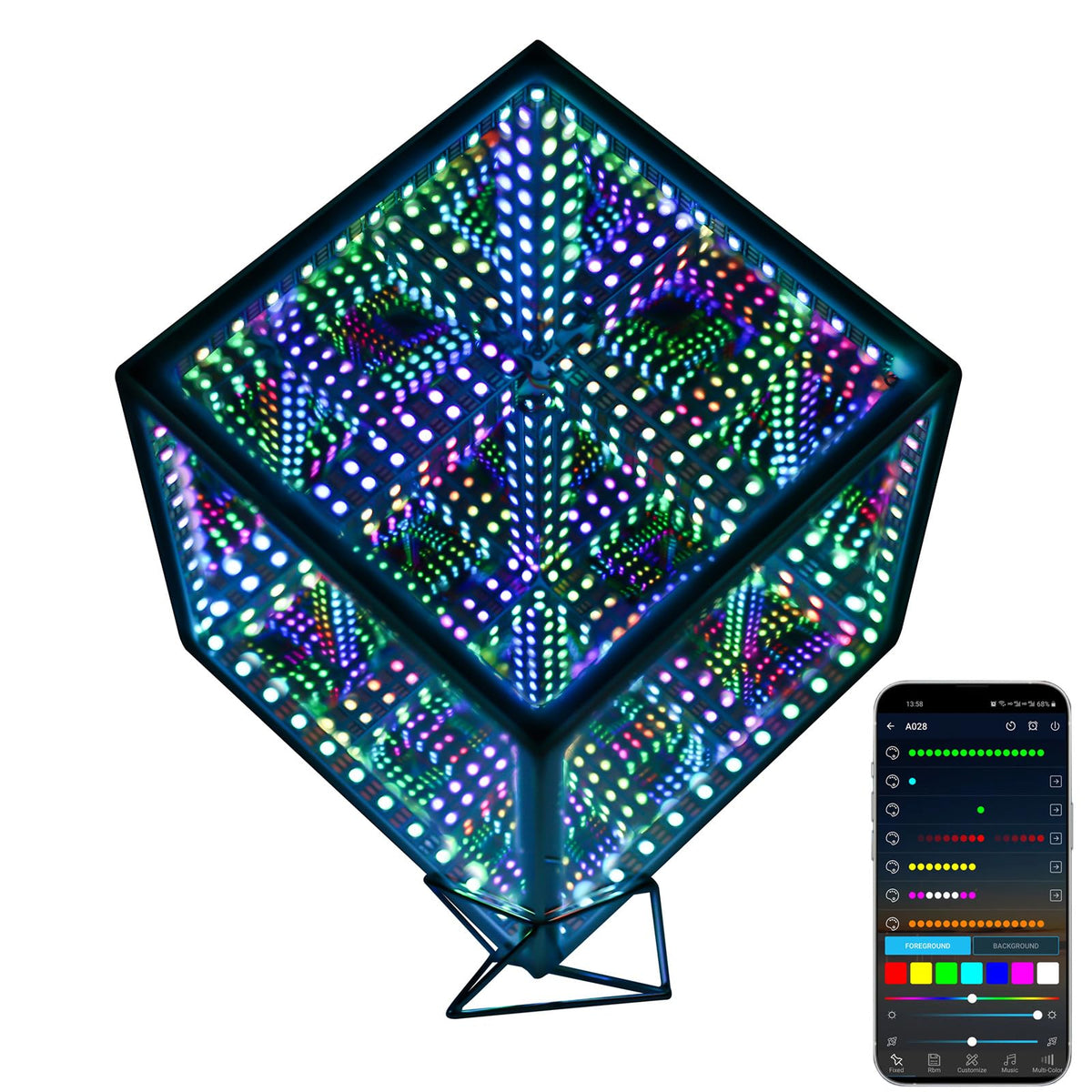 Heepulor Infinity Mirror Hyper Cube Table Lamp, Desk Art Night Light, Color-Changing Music-Sync APP-Controlled Ambient Light for Gaming, Party, Home, Gift (10 Inches)