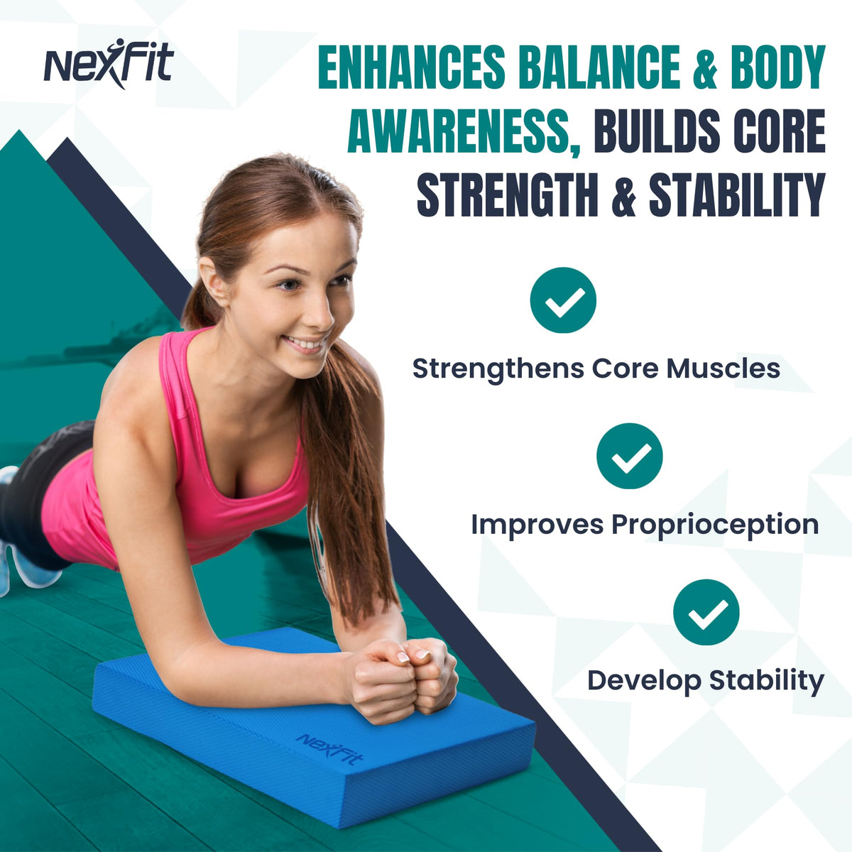 NexFit High-Density Balance Pad - Durable TPE Foam Balance Pad Physical Therapy , Foam Exercise Pad with Non-Slip Surface, Lightweight for Home & Gym Workouts, Core Strength & Balance Enhancement (Blue)