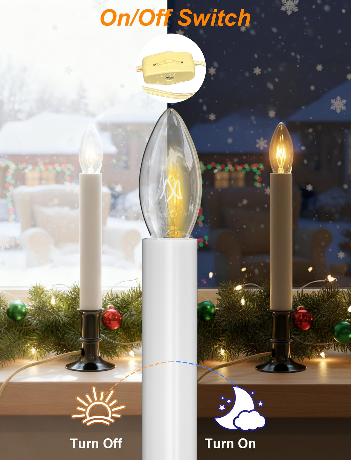 Romasaty Electric Window Candle Lamp, Christmas Window Candles Lights with Nickel Plated Base and C26 Light Bulb, Plug in Candles Lamps for Christmas Home Table Decor- 4 Pack