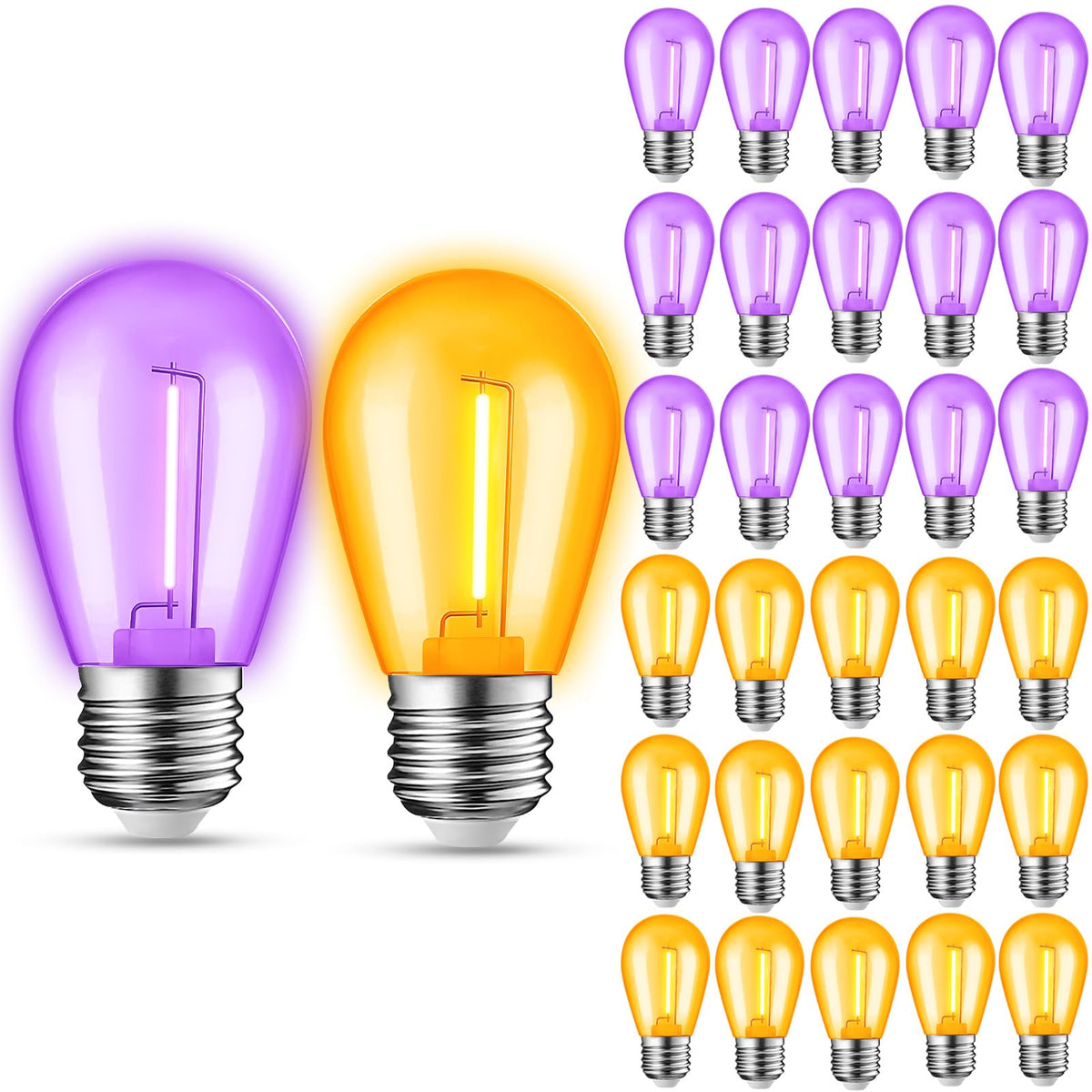30-Pack Orange Purple String Light Bulbs, S14 LED Replacement Bulbs for Outdoor String Lights, Patio Light Bulbs, 1W E26 Base for Halloween Christmas,Holiday Lighting,Home Decor (Orange + Purple)