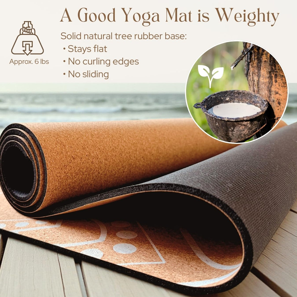 Boho Flow Aesthetic Cork Yoga Mat 72” x 26” – Elegant Signature Mandala Design on Quality Portuguese Cork with 5mm Solid Tree Rubber Base for Lasting Stability – Non Slip Grip, Odor Free and Non Toxic – Includes Carry Strap