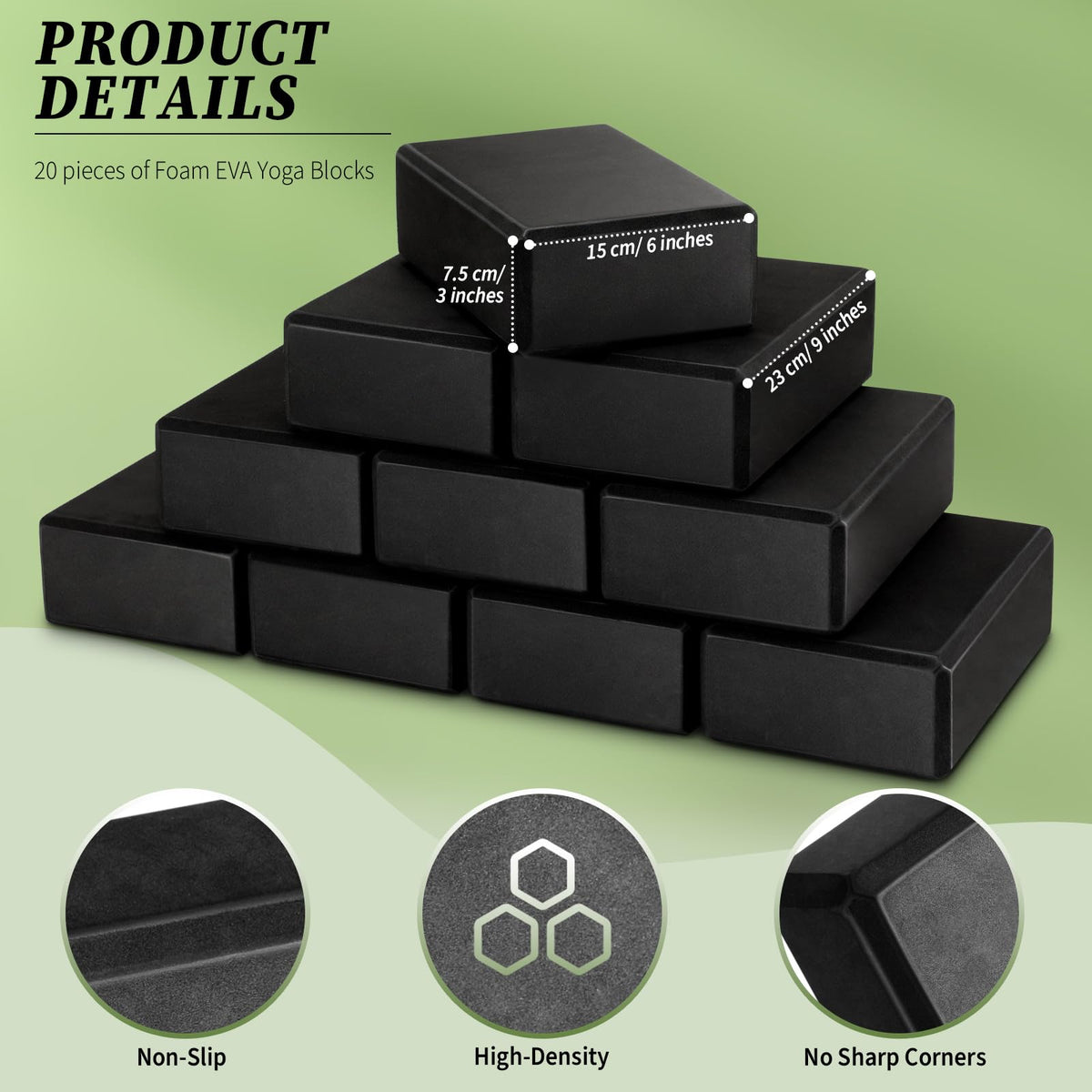 20 Pcs Foam EVA Yoga Blocks Lightweight Non-Slip Supportive Foam Blocks Yoga Prop Accessories for Pilates, Stretching and Meditation, Men and Women Yogi (Black)