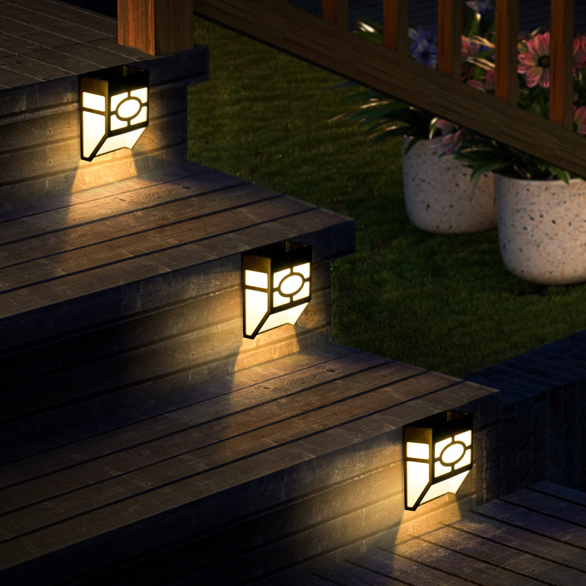 Solpex Solar Deck Lights,Solar Fence Lights, 2 Modes Christmas Decoration Lights,Unique Pattern, Waterproof Automatic Outside, Deck, Patio, Stairs, Yard, Steps, Path & Driveway (RGB & Black 8-Pack)