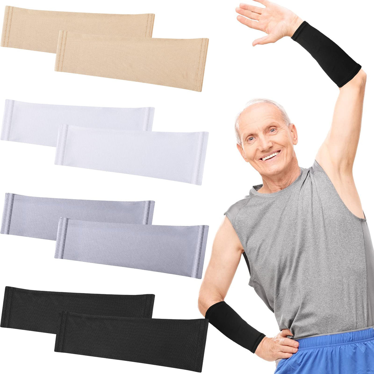 Eurzom 4 Pairs Arm Protection Sleeve for Men Women Sun Forearm Arm Protector Cover Sleeve for Sports Skin Gardening Work(9 Inch Long)