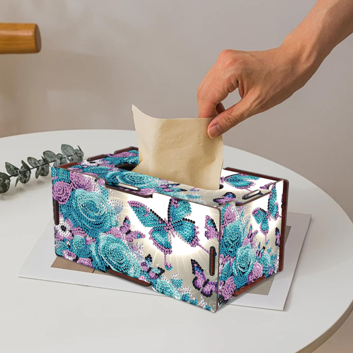 MVVMTOP Diamond Painting Tissue Box, DIY Butterfly and Flower Special Shape Diamond Art Partial Mosaic Handmade Making Tissue Storage Box Kit, Modern Home Dining Living Room Table Top Art Decoration