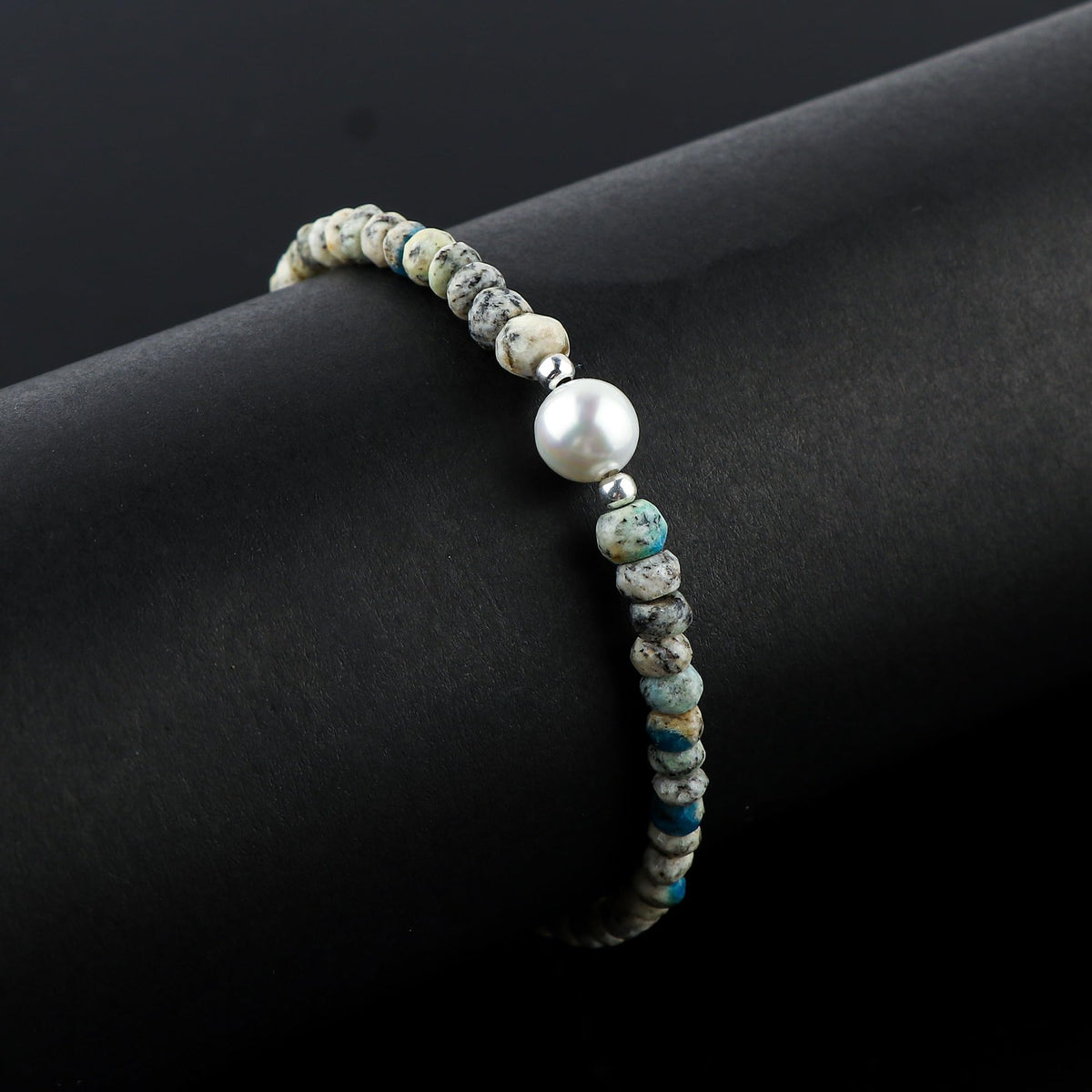 CRYSTALINES Natural K2 Jasper Gemstone Bolo Bracelet & Pearl, Faceted Beads Stones, Handmade Bohemian Jewelry for Women, Healing Crystals Gift, Hypoallergenic Silver Adjustable Chain 6+4inch